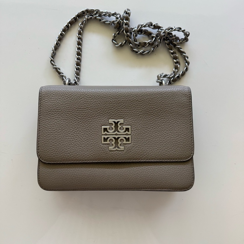 Tory Burch Gray Crossbody Bag with Silver Chain